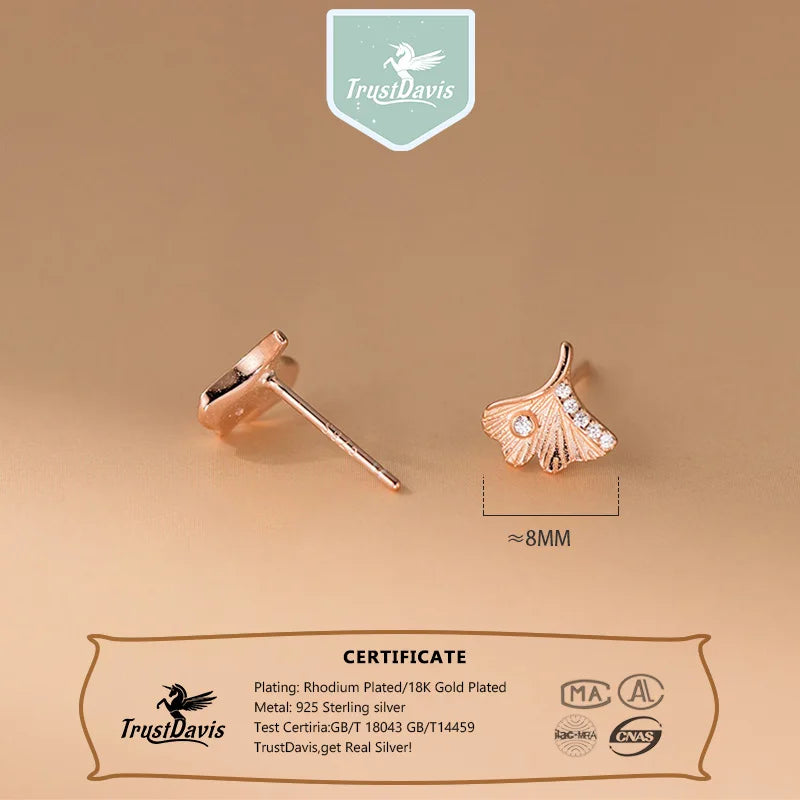 TrustDavi 925 Sterling Silver Fashion Leaf Stud Earrings for Women Daughter Girls Birthday Gift Fine Jewelry Earrings DS4164