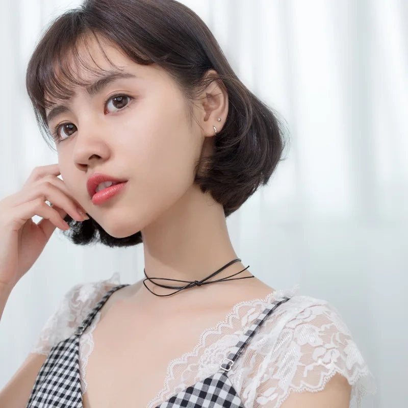 TrustDavis 100% 925 Sterling Silver Black Geometric Smooth Surface Hoop Earrings For Women Fashion Silver 925 Jewelry DA432