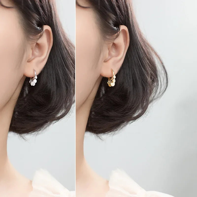 Round Disc Tassel Pendant Hoop Earrings DA2429
