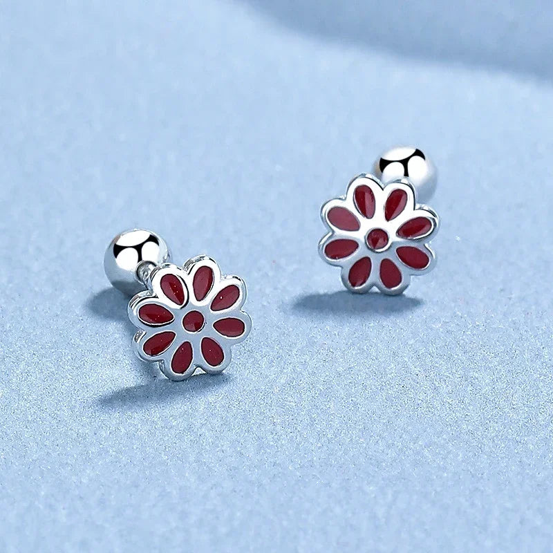 TrustDavis Real 925 Sterling Silver Casual Glaze Flower Screw Stud Earrings For Women Wedding Valentine's Day Jewelry DS4591