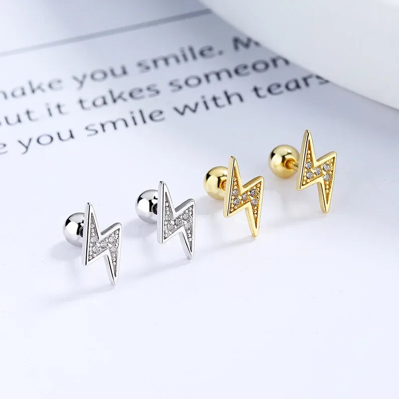 TrustDavis Real 925 Sterling Silver Fashion Sweet Lightning Shiny CZ Screw Stud Earrings For Women Wedding Fine Jewelry DA2516