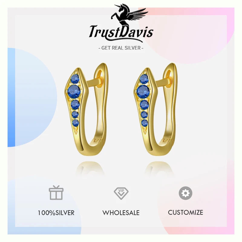 TrustDavis Girls 925 Sterling Silver Fine Colored Zircon Hoop Earrings for Women Lady Wedding Party Fine S925 Jewelry DS4324