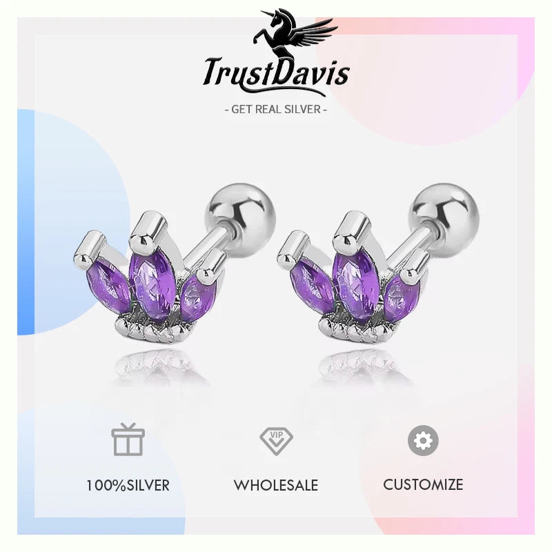 Trustdavis Real 925 Sterling Silver Fashion Horse Eye Colour CZ Beads Screw Earring For Women Wedding Party Fine Jewelry DG0093