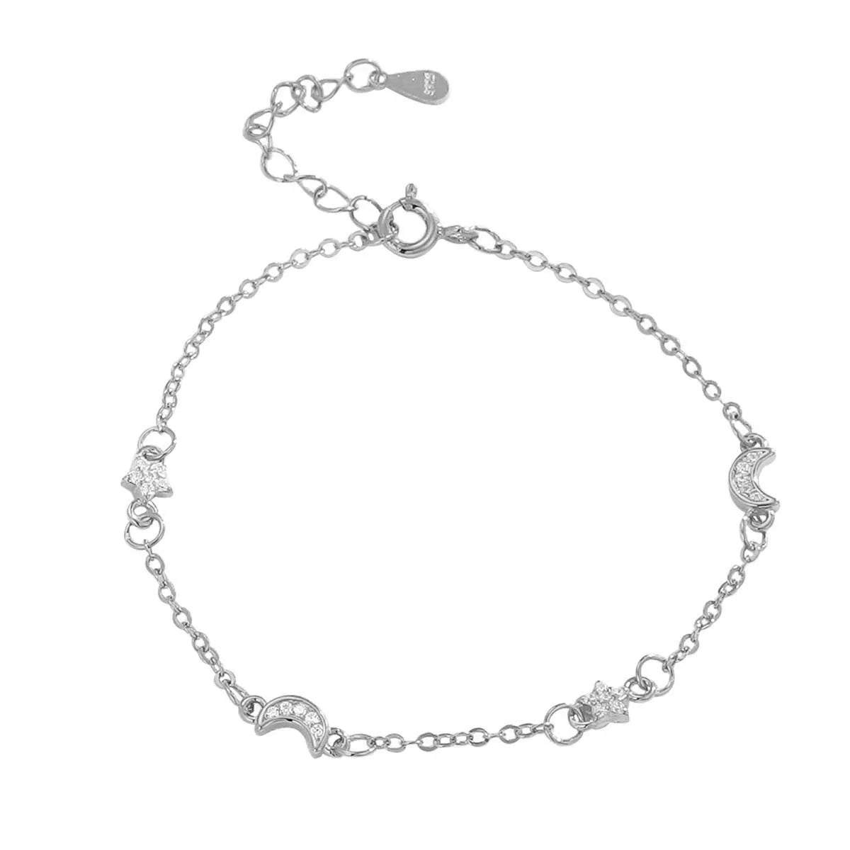 TrustDavis Genuine 925 Sterling Silver Fashion Trendy Star Moon Zircon Bracelet For Women Lady Girls Wedding Jewelry Gift DS4513