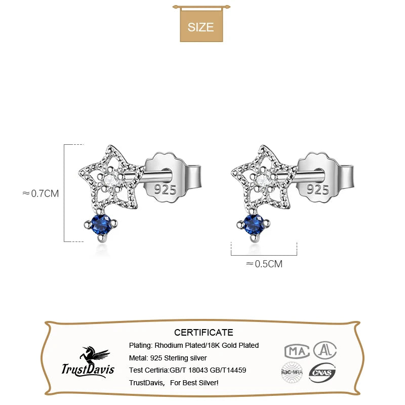 TrustDavis Real 925 Sterling Silver Fashion Sweet Mini Eye CZ Charm Stud Earrings For Women Wedding Party Fine Jewelry DB1303