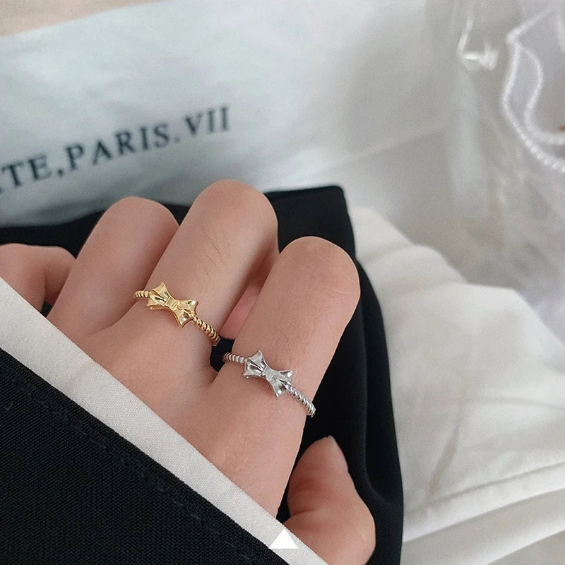 TrustDavis Real 925 Sterling Silver Women's Adjustable ring Fashion Fashion Bow Open Ring for Women Girls Jewelry Gifts DS4257