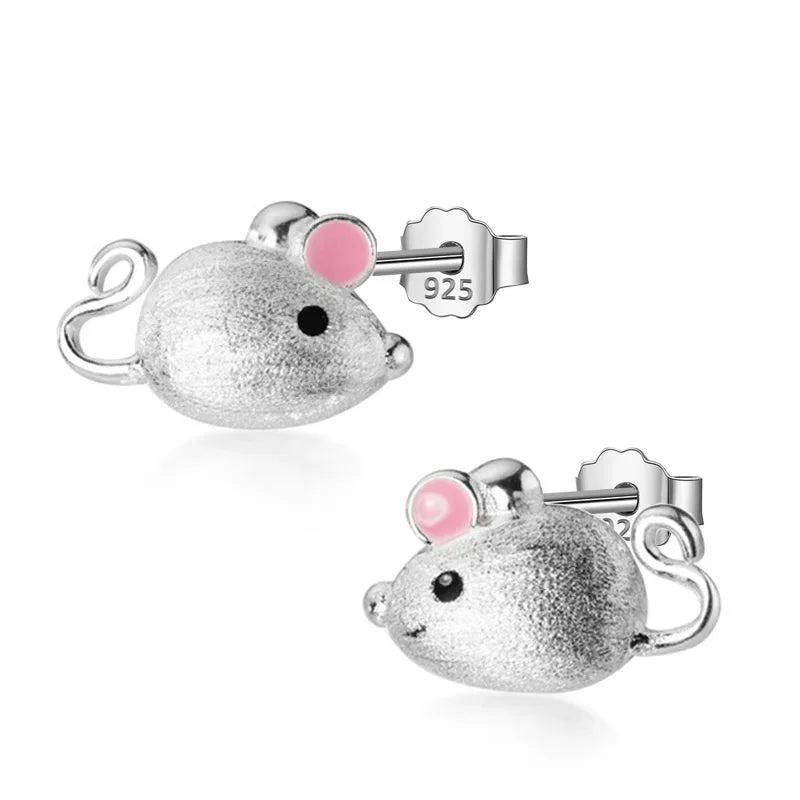 Trustdavis Genuine Fashion 925 Sterling Silver Jewelry Cute Sweet Mouse Stud Earrings For Women Girls Wedding Jewelry Gift DA479