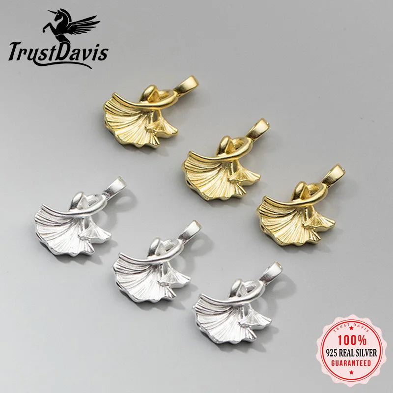 TrustDavis Real 925 Sterling Silver Fashion Ginkgo Leaf Charm Pendant Handmade DIY Accessories Fine Jewelry Wholesale HY041