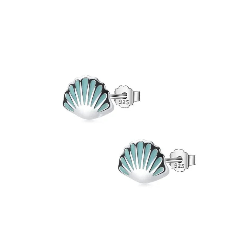 Blue Shell Charm Stud Earrings DB992