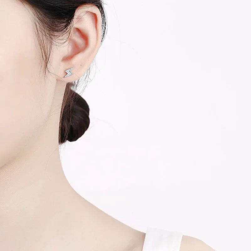 TrustDavis Real 925 Sterling Silver Fashion Sweet Lightning Shiny CZ Screw Stud Earrings For Women Wedding Fine Jewelry DA2516