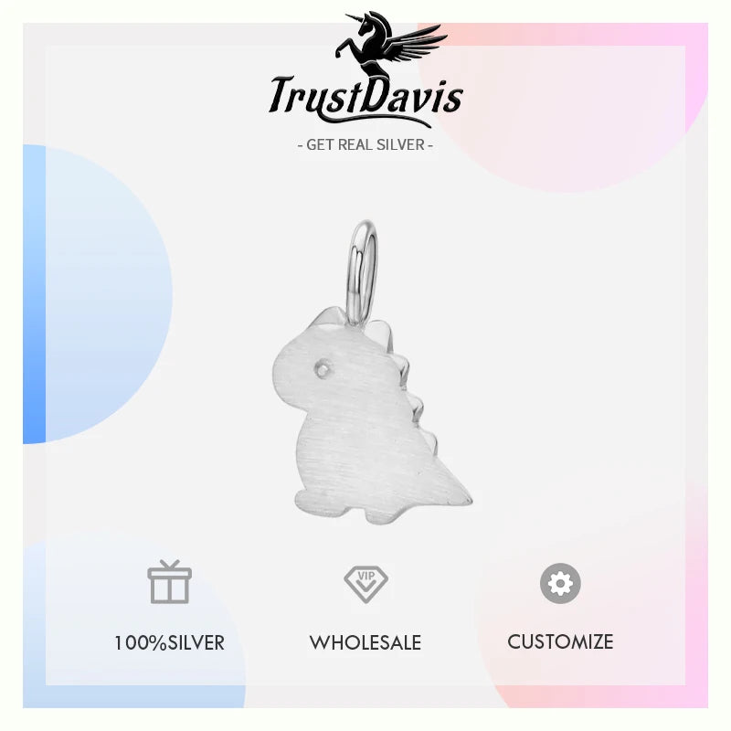 TrustDavis Real 925 Sterling Silver Personality Fashion Sweet Dinosaur Charm Pendant Handmade DIY Accessories Wholesale DZ47