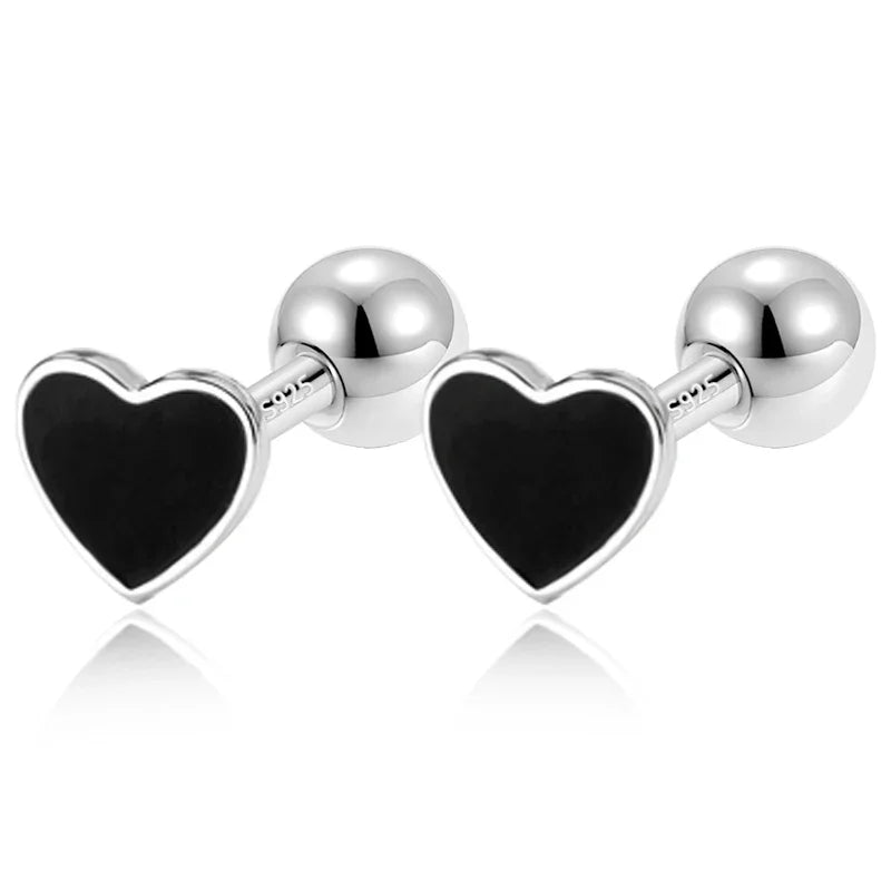 TrustDavis Real 925 Sterling Silver Heart Star Bead Screw Stud Earrings For Women Valentine's Day Fine S925 Jewelry Gift DA2871