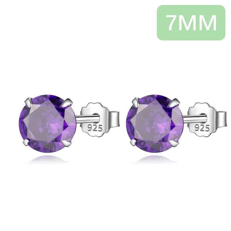 TrustDavis 100% 925 Sterling Silver Purple CZ Stone Stud Earrings Small Cute Gift For Girls Women Fine Jewelry Wholesale DS910
