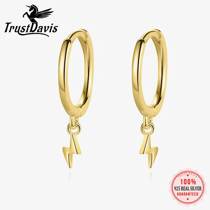 Trustdavis Authentic 925 Sterling Silve Fashion Minimalist Mini Lightning Hoop Earrings For Women Wedding Party Jewelry DA2632