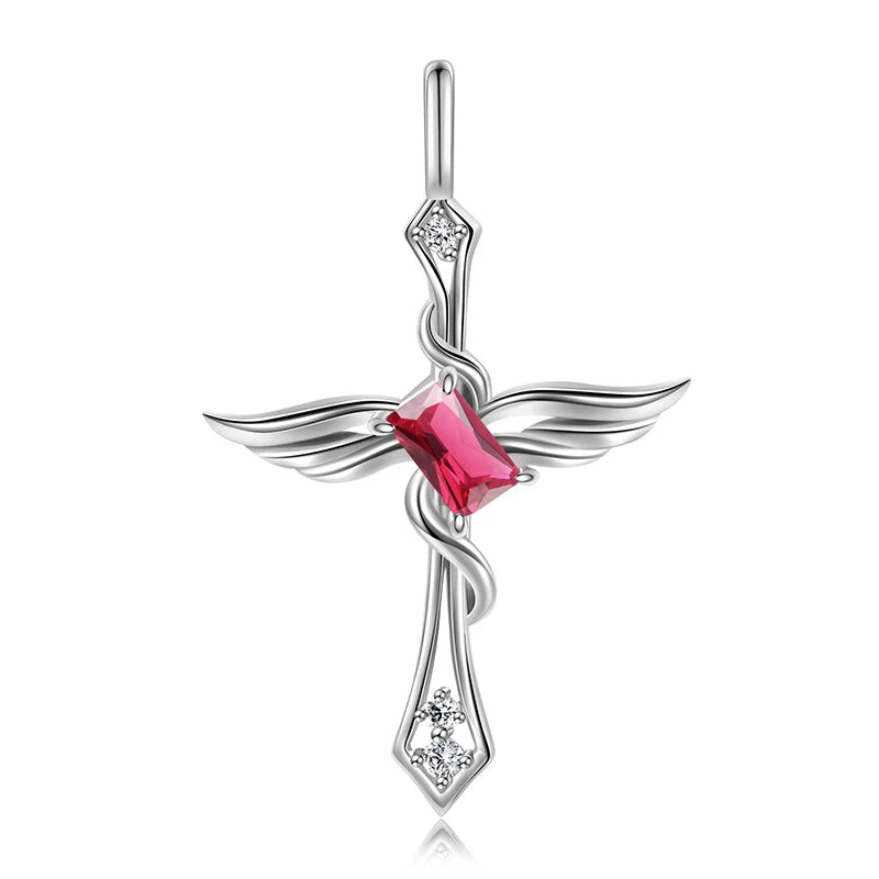TrustDavis Real 925 Sterling Silver Women's Birthday Necklace Angel Wing Cross Necklace for Women Birthday Gift Jewelry DS4213