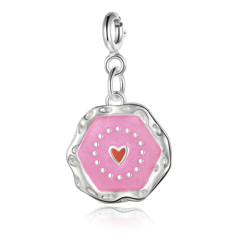 TrustDavis Real 925 Sterling Silver Geometry Color Heart Charm Pendant Handmade DIY Necklace Bracelet Accessories Jewelry DZ755