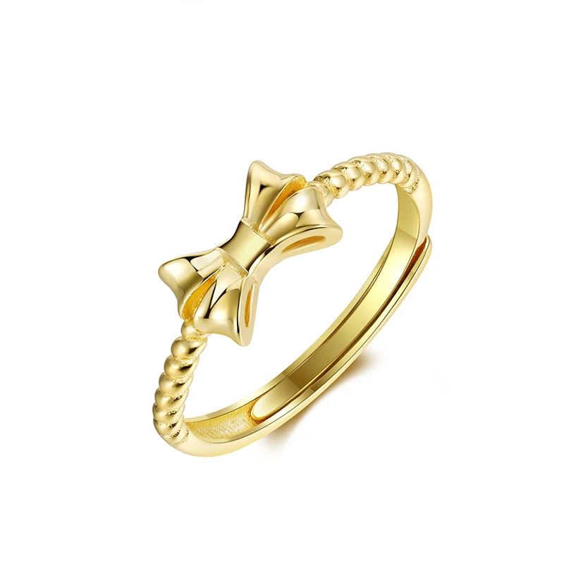 TrustDavis Real 925 Sterling Silver Women's Adjustable ring Fashion Fashion Bow Open Ring for Women Girls Jewelry Gifts DS4257