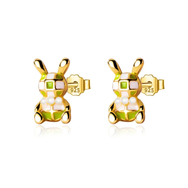 TrustDavis New 925 Sterling Silver Sweet Cute Rabbit Stud Earrings for Women Silver 925 Earrings Jewelry Gift DA3230