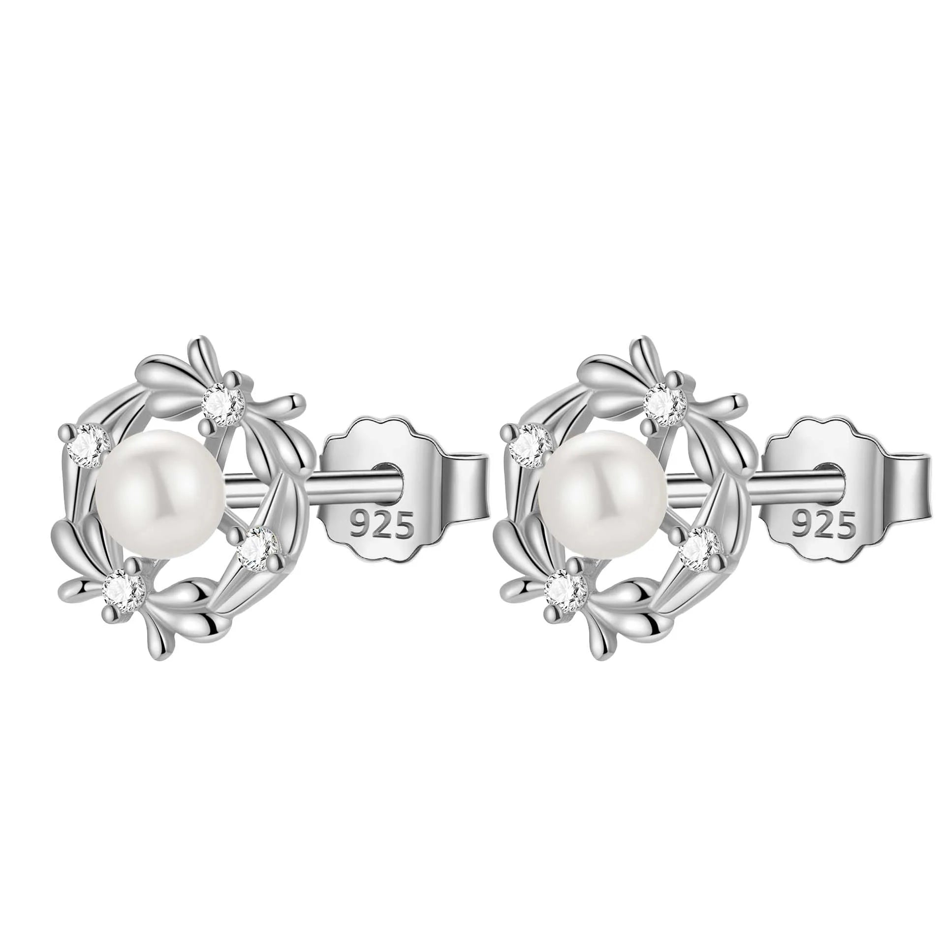 Trustdavis Girls 925 Sterling Silver Fashion Pearl Zircon Stud Earrings for Women Girls Wedding Party S925 Jewelry DS4560