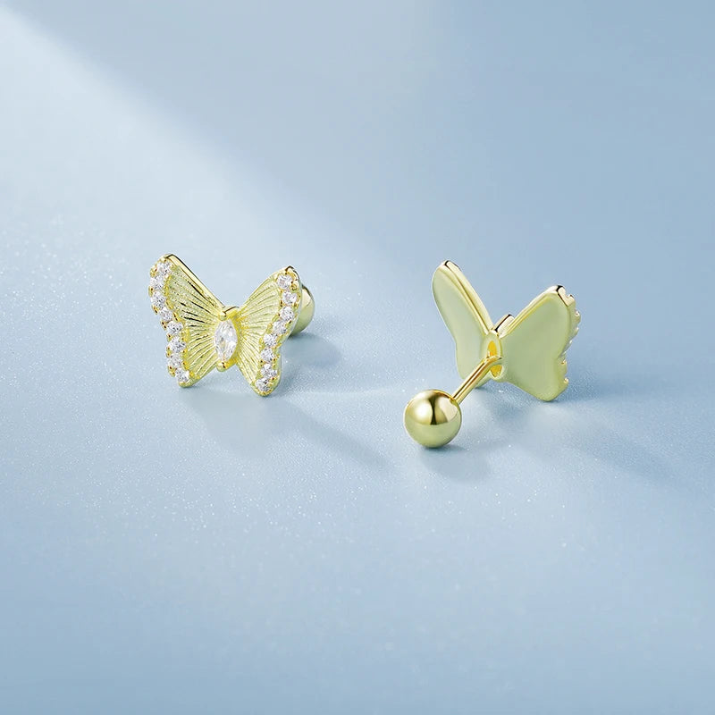 TrustDavis 2024 Real 925 Sterling Silver Sweet Butterfly Zircon Screw Stud Earrings For Daughter Girls Fine Jewelry Gift DS4595
