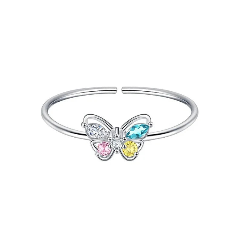 TrustDavis Women Real 925 Sterling Silver Butterfly Zircon Ring Cute Gift for Daddy's Girl Mom Daugther Birthday Jewelry DA4182