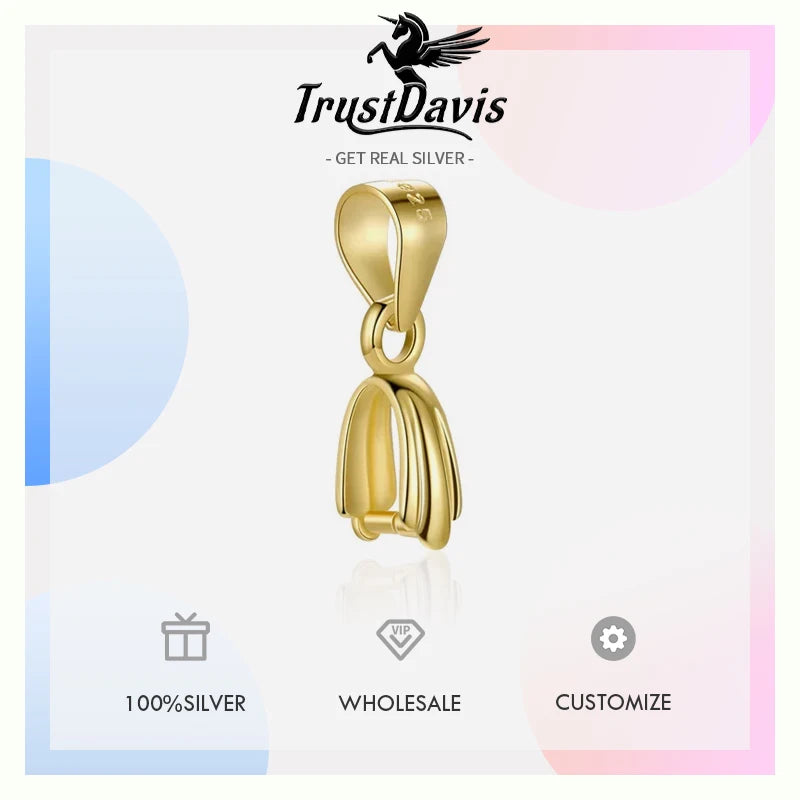 TrustDavis Real 925 Sterling Silver Pattern Edge Jade Clip DIY Jewelry Accessories K-gold Plated Rope Jade Pendant Button DZ753