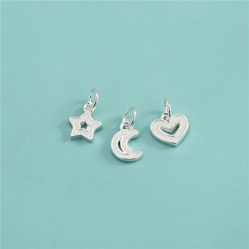 TrustDavis Real 925 Sterling Silver Sweet Heart Stars Moon Charm Pendant Handmade DIY Accessories Fine Jewelry Wholesale DZ1787