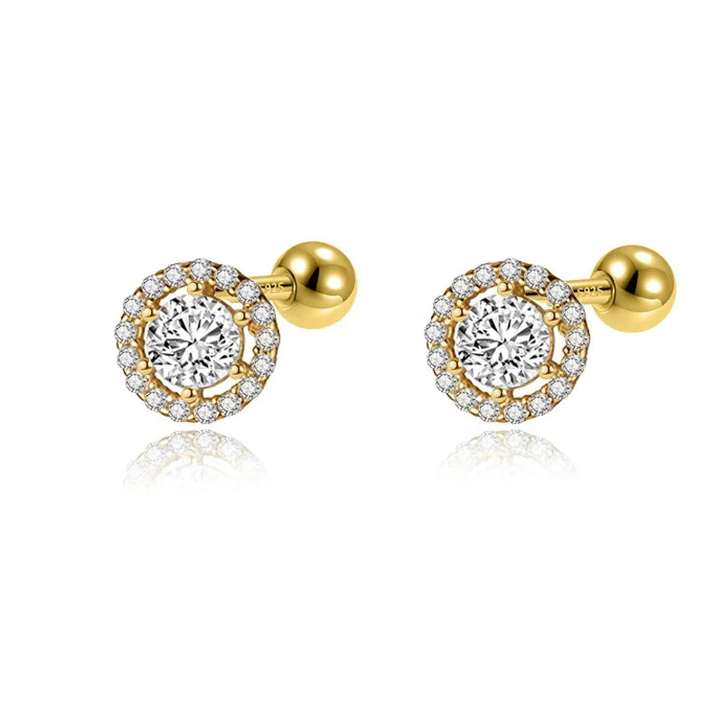 Round Twinkling CZ Stud Earring For Women Wedding Party Fine Jewelry DA2620