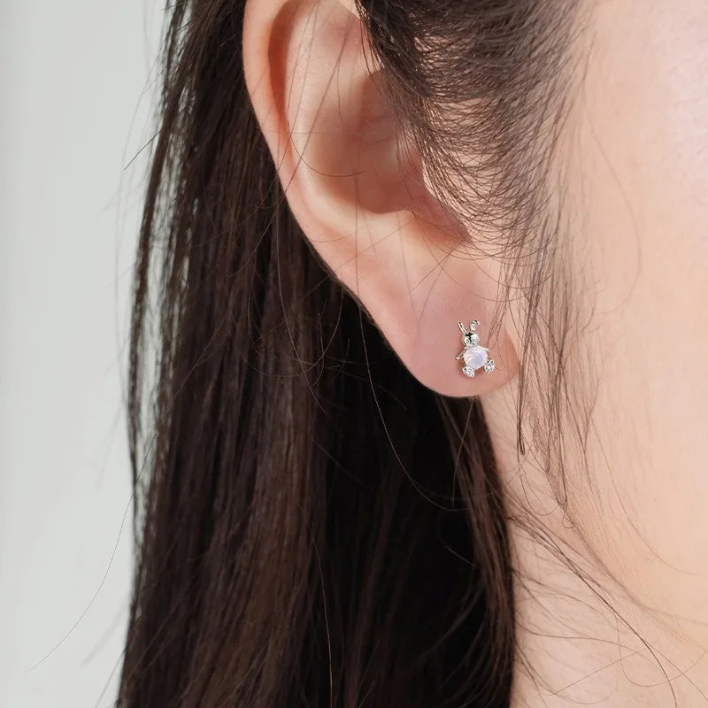 TrustDavis Genuine Fashion 925 Sterling Silver cute Animal rabbit Stud Earring For Women Silver 925 Earrings Jewelry Gift DS4622