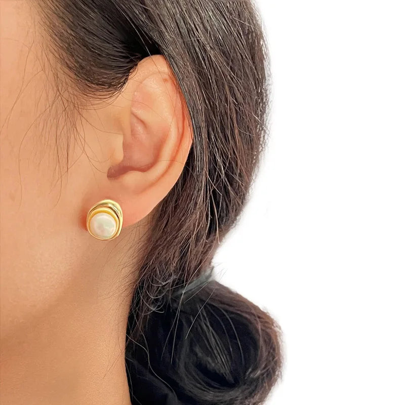 TrustDavis Elegant Real 925 Sterling Silver Pearls Stud Earrings for Women Lady Teen Fine S925 Jewelry Wholesale DS3746