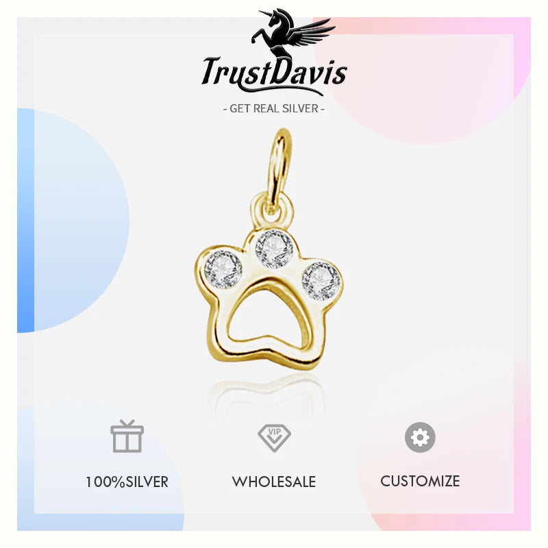 TrustDavis Real 925 Sterling Silver Fashion Cute Cat Claw Charm Pendant Handmade DIY Accessories Fine Jewelry Wholesale DZ1706