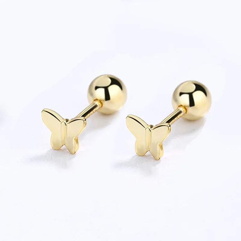 TrustDavis Real 925 Sterling Silver Fashion Insect Butterfly Shiny CZ Screw Stud Earrings For Women Wedding Fine Jewelry DB1424