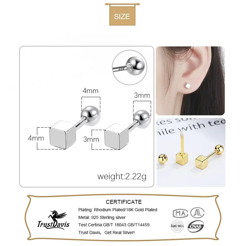 Square Bead Screw Stud Earrings DA2838