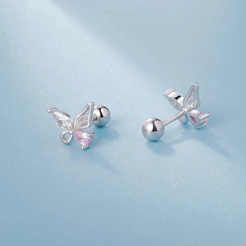 TrustDavis 2024 Real 925 Sterling Silver Sweet Butterfly Screw Stud Earring for Women Daughter Birthday Gift Fine Jewelry DS4618