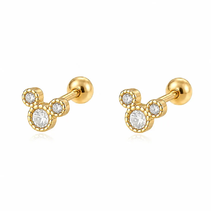 Cartoon Mouse Zircon Silver Earrings DS4899