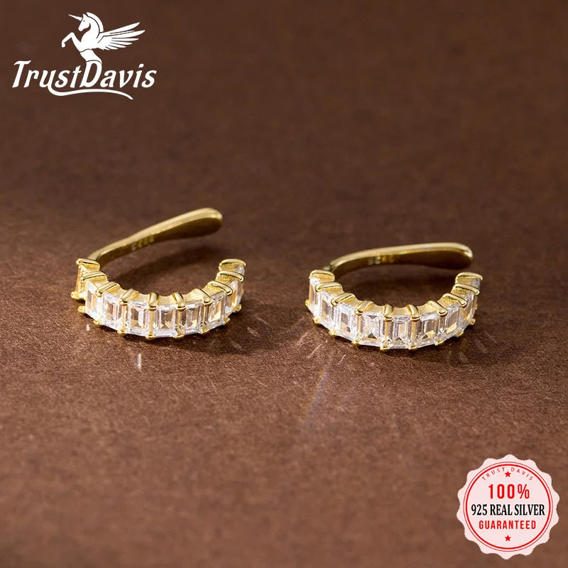 Trustdavis 2024 Real 925 Sterling Silver Zircon Temperament Clip Earrings for Women Daughter Birthday Party Gift Jewelry DS4459