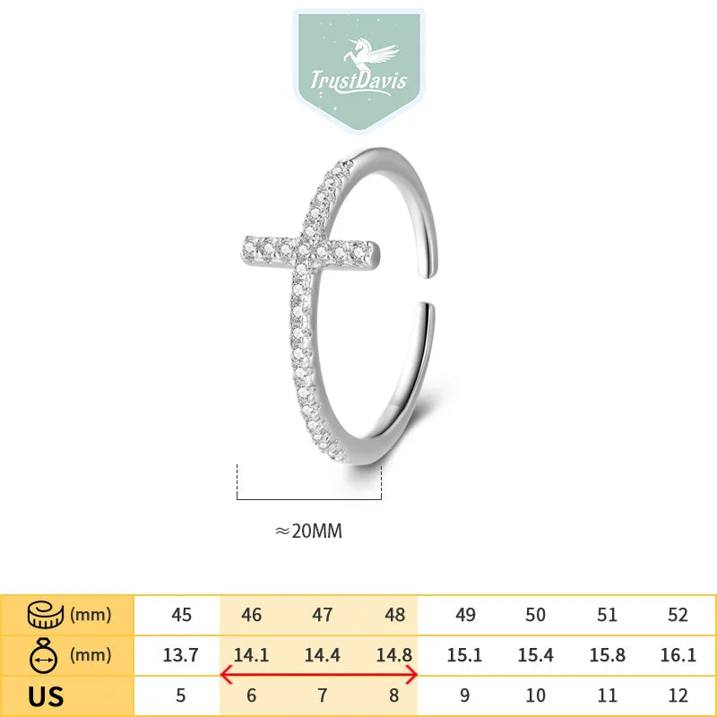 925 Sterling Silver Cross Zircon Open Ring DS4138