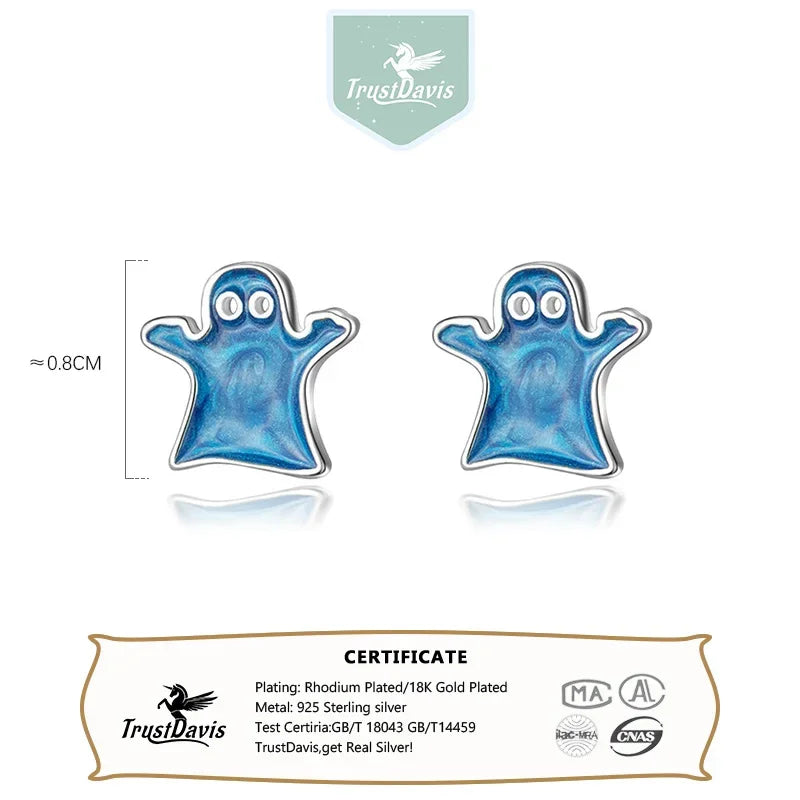 Trustdavis Girls 925 Sterling Silver Cute Blue Monster Stud Earrings Birthday Gift for Mom Daughter Kids Silver Jewelry DS3969