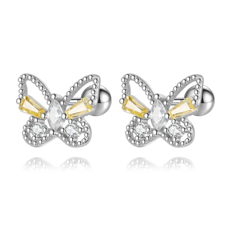 Trustdavis Girls Real 925 Sterling Silver Cute Butterfly Zircon Stud Earrings Women Daughter Birthday Party Gift Jewelry DS4363
