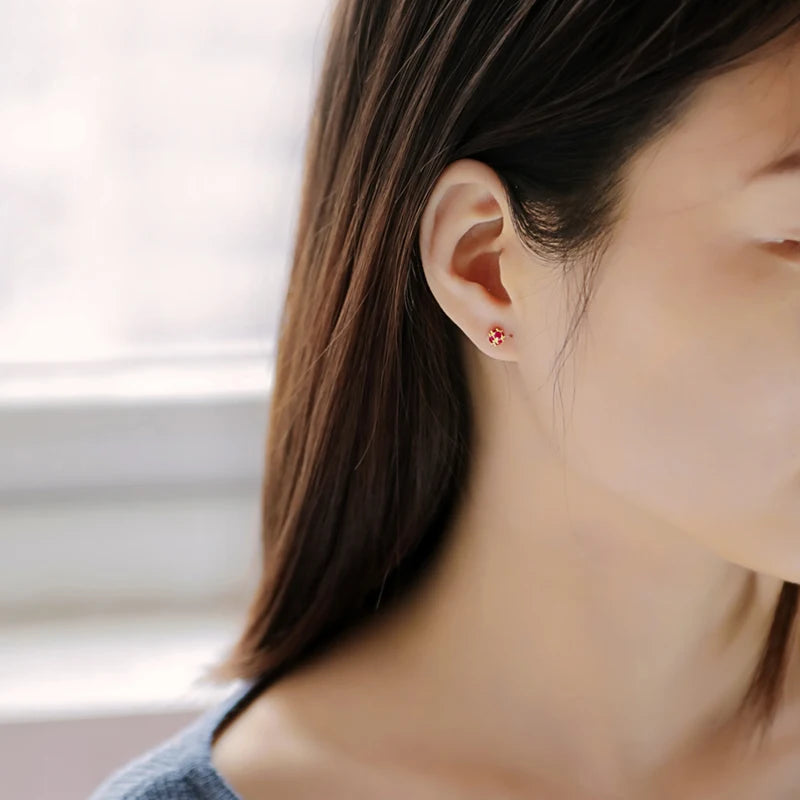 TrustDavis Real 925 Sterling Silver Ball Red CZ Screw Beads Stud Earrings For Women Children Baby Girls Minimalist Jewelry H080