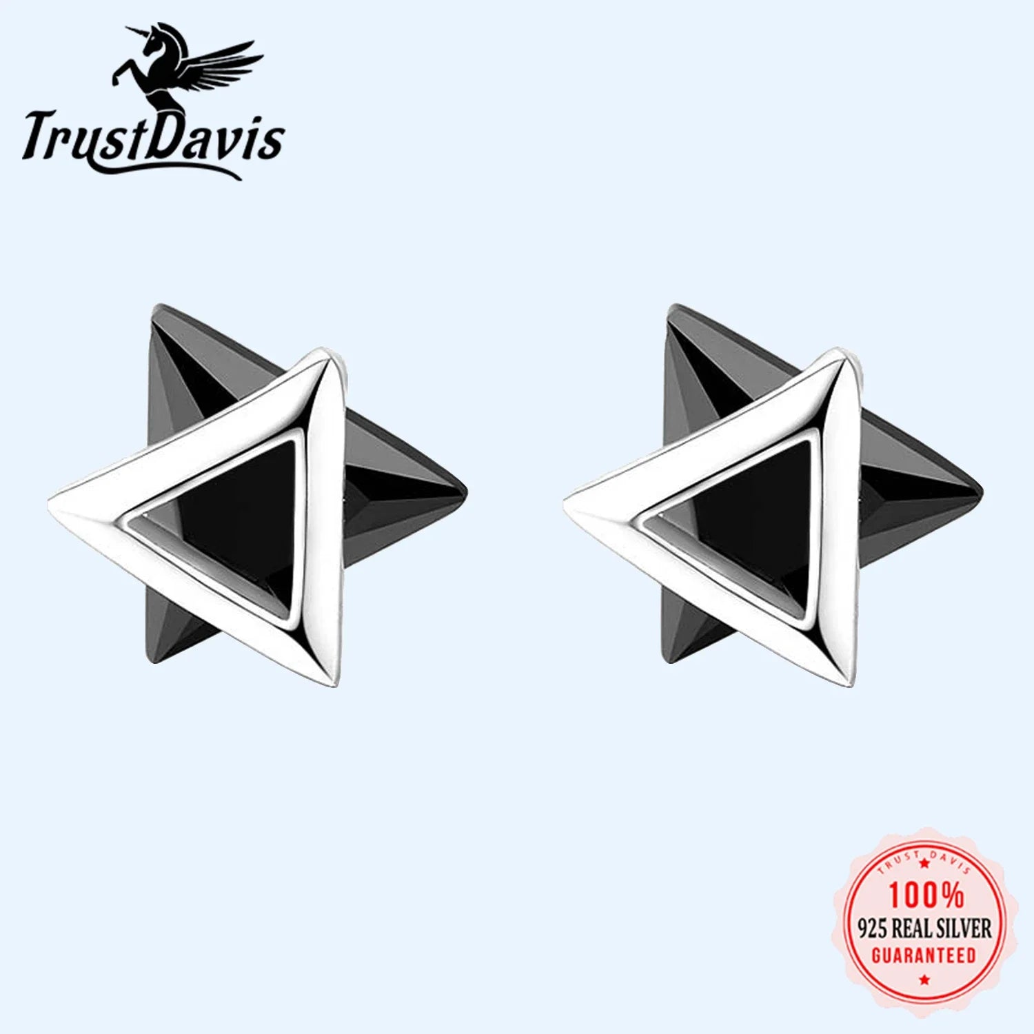 TrustDavis Genuine 925 Sterling Silver White Black Triangle Zircon Stud Earrings For Women Wedding Silver 925 Jewelry DS533