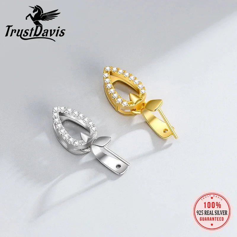 TrustDavis Real 925 Sterling Silver Water Drop Zircon Jade Clip DIY Jewelry Accessories K-gold Plated Pendant Buckle DH0047