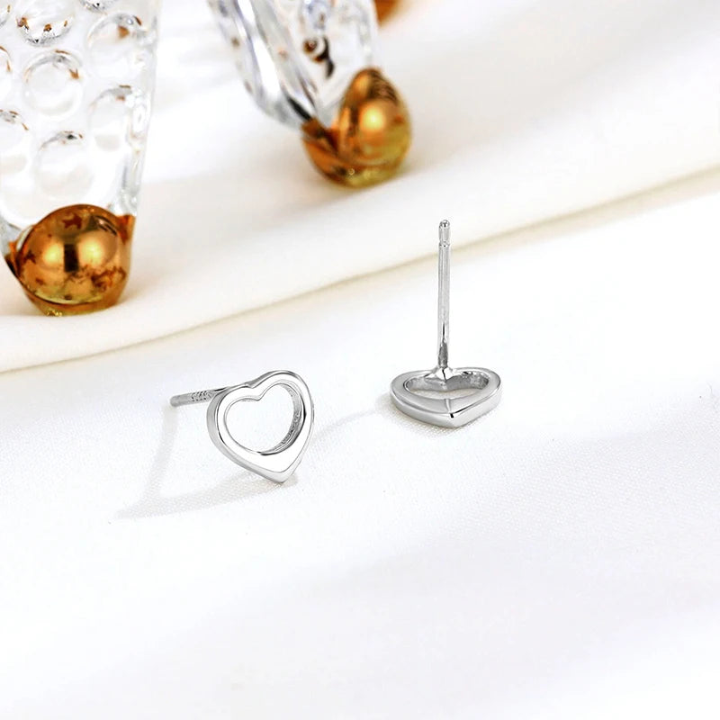 TrustDavis Real 925 Sterling Silver Women's Fashion Heart-shaped Hollow Stud Earrings for Women Girls Jewelry Gifts DS4251