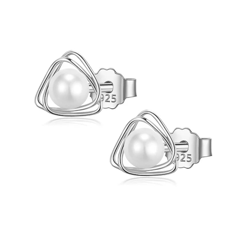 Geometric Pearl Triangle Line Stud Earrings DS3481