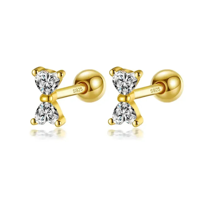 TrustDavis Real 925 Sterling Silver Earring Fashion Bowknot Shiny CZ Screw Stud Earrings For Daughter Girls Fine Jewelry DA3166