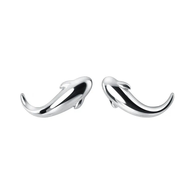 TrustDavis Real 925 Sterling Silver Fashion Smooth Whale Dolphin Stud Earrings For Daughter Teen Girls Fine Gift Jewelry DG0168