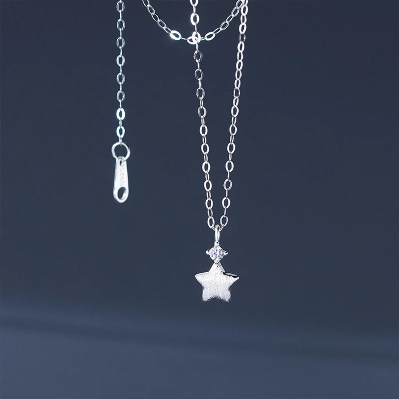 TrustDavis 925 Sterling Silver Women's Fashion and Simple Star Zirconia Pendant Necklace for Women Girls Jewelry Gift DS4351
