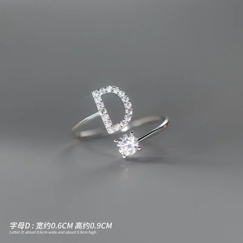 TrustDavis Real 925 Sterling Silver Rings For Women Wedding Party Jewelry 26 Letter Clear CZ Opening Ring Fine Jewelry DA3121