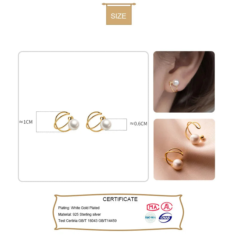 TrustDavis Real 925 Sterling Silver Sweet Gold Cross Synthesis Pearl Clip Earrings For Women Without Piercing Fine Jewelry DA256