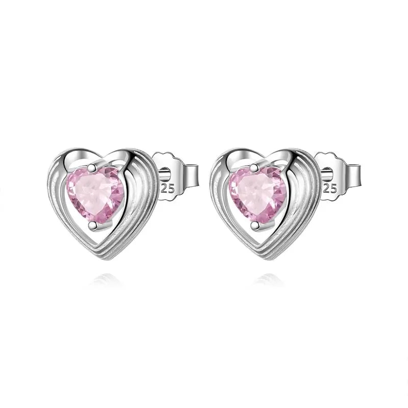 TrustDavis Girls Real 925 Sterling Silver Heart Colorful Zircon Stud Earrings for Sweet Daugther Fine S925 Jewelry DS4505